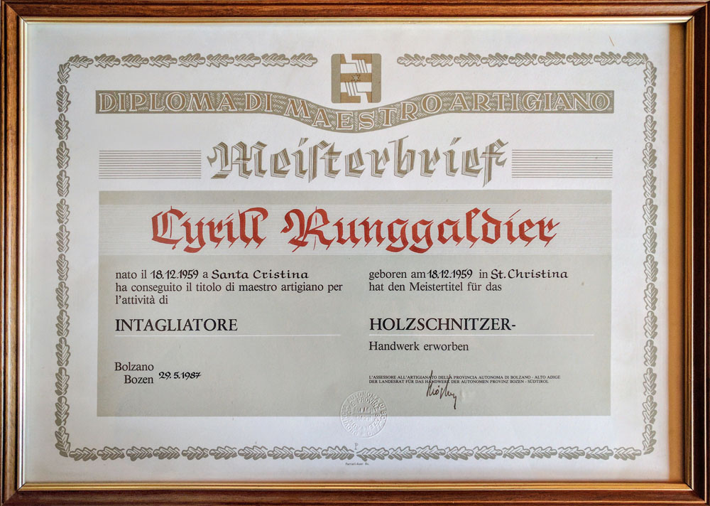 Cyrill Runggaldier - Meisterbrief